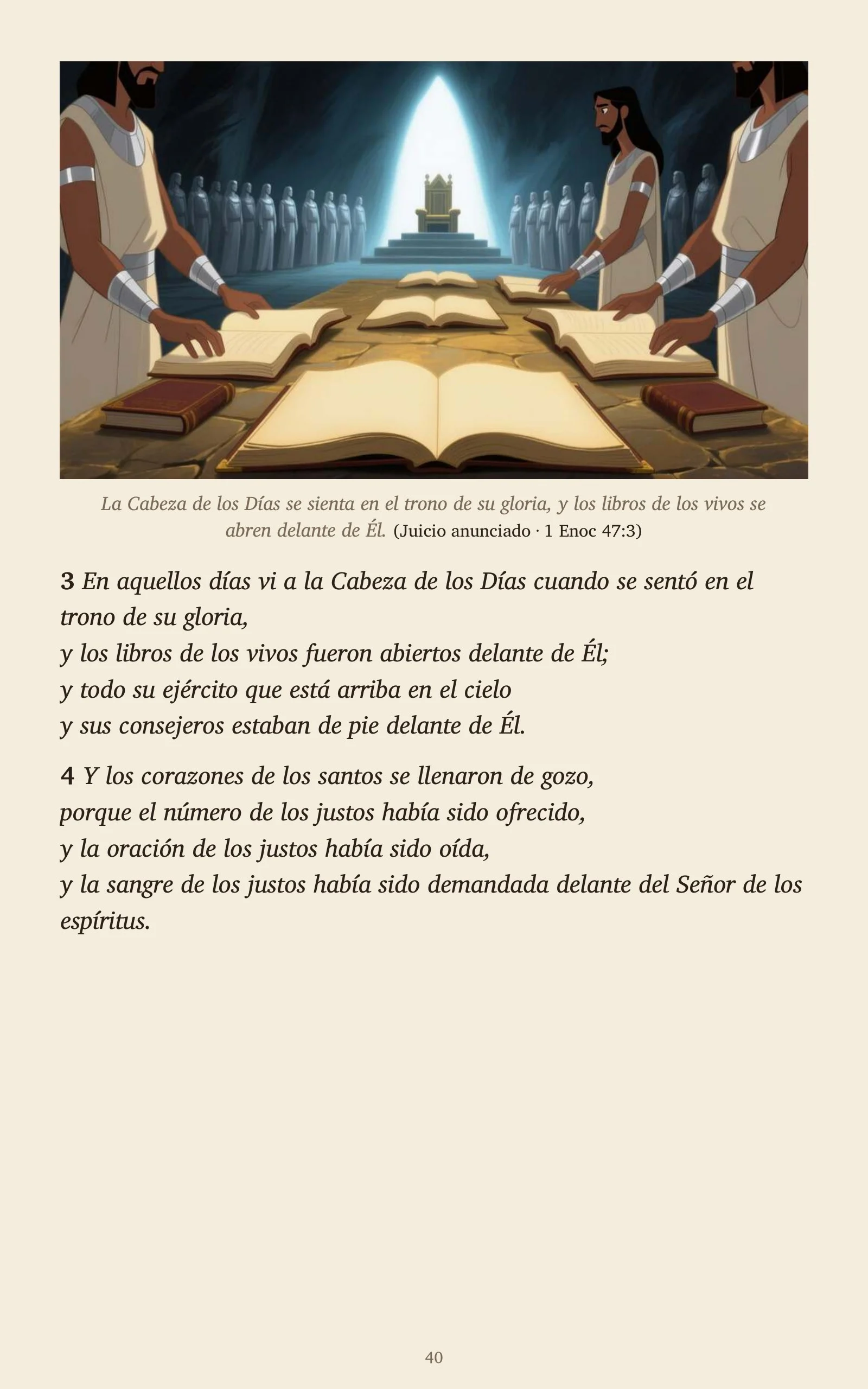 Página 40: la Cabeza de los Días y los libros de los vivos (1 Enoc 47:3)